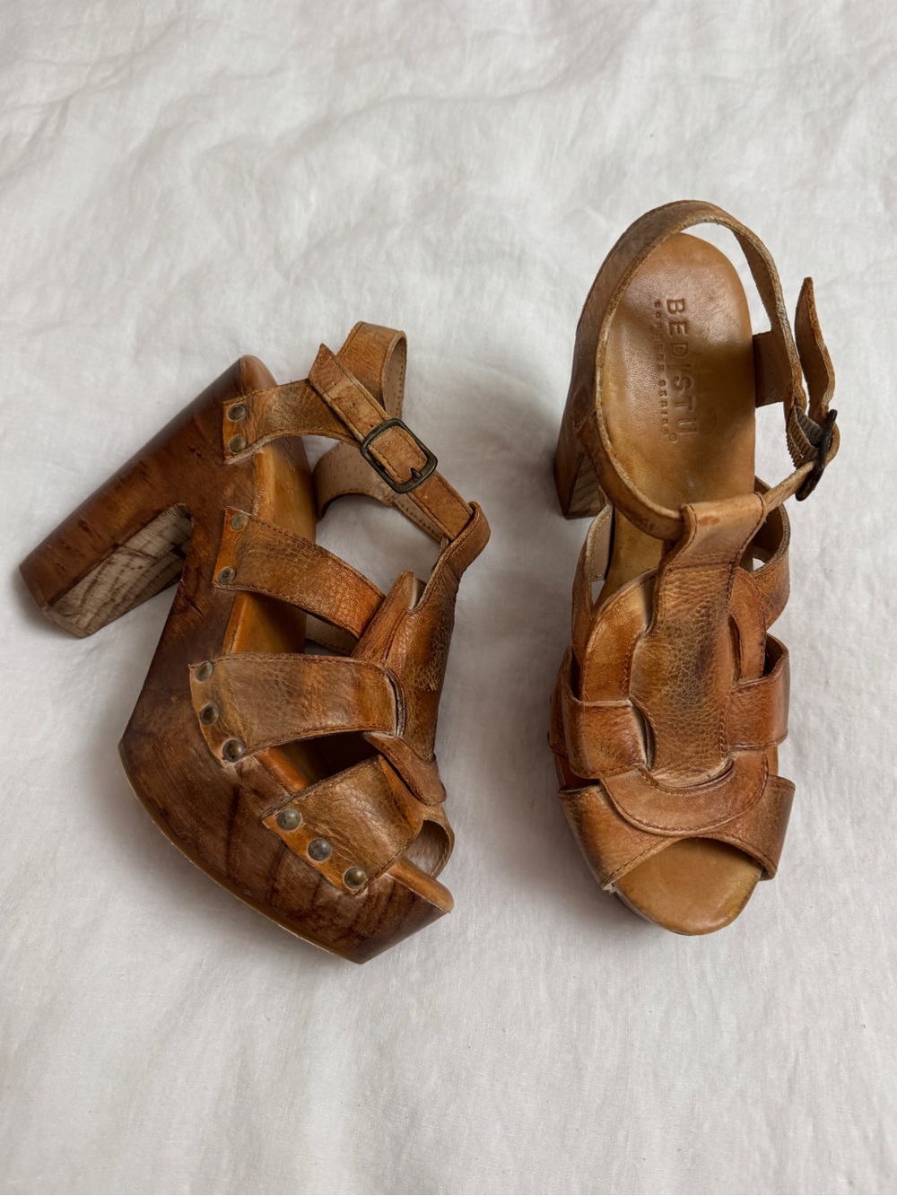 Bed|Stu Leather Wooden Platform Clog Heels Sandals Size 10 Y2K Boho Festival